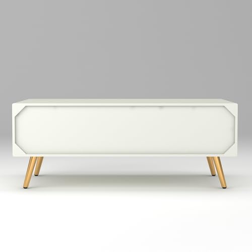 Image of ONIJA Modern Coffee Table for Living Room | HDMR Premium Wood Center Table with Storage Shelf | Matte Finish Coffee Table | Wooden Tea Table with Sturdy Legs (White)