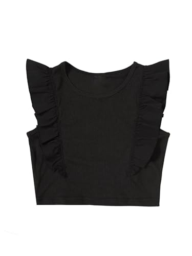 Floerns Girl's Ruffle Trim Sleeveless Tank Tops Crew Neck Ribbed Knit Summer Casual Tops