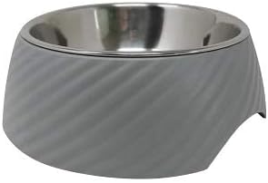 AllPetSolutions Non Slip Dog & Cat Bowl - Non Spill Food & Water Bowl for Pets with Removable Stainless Steel Bowl - Easy to Clean, Dishwasher Safe, Melamine Material with Twill Design - Small, Grey