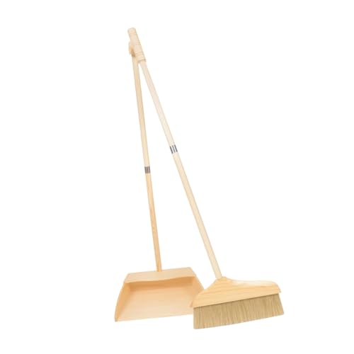 HONITANO 天然木柄ソフト毛ほうきとちりとり 家用掃除用品 耐久性のある木製ハンドル付き 床面密着で効率的な清掃 省力設計で使いやすい