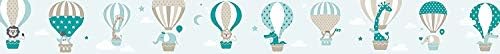 Wallpaper Border for Kids - Hot Air Balloons Wall Stickers for Children's Playroom or Bedroom in Taupe/Mint/Petrol - Self-Adhesive Wall Border Stickers - Wall Decal and Stickers