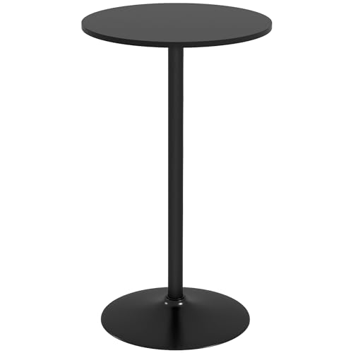 HOMCOM Mesa de Bar Redonda Mesa Alta de Cocina Moderna con Encimera Laminada y Marco de Acero para 2...