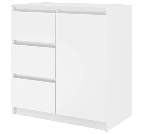 CDF Kommode 1D3S | Farbe: Weiß | Schrank für Dokumente, Kleinigkeiten | Ideal für Wohnzimmer, Schlafzimmer, Kinderzimmer, Jugendzimmer und Büro | 3 geräumige Schubladen | Einfache Montage