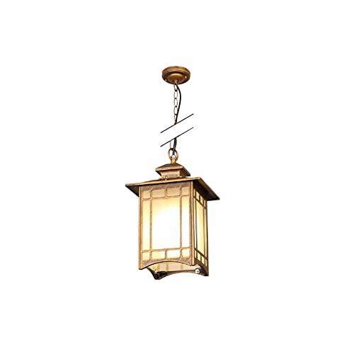 New Chinese Square Glass Lantern Hanging Lamp Vintage Aluminum Metal Ceiling Light Ip65 Waterproof Outdoor Chandelier for Aisle Balcony Villa Garden Courtyard Pavilion E27 Perfe/Bronze/38 *