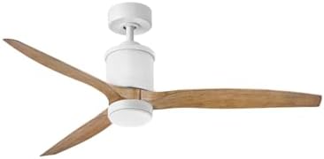 Hinkley Hover 60" Indoor/Outdoor Smart Ceiling Fan with Light and Remote, Modern Propeller Style with Composite Fan Blades, Integrated LED, Matte White and KOA wood blades