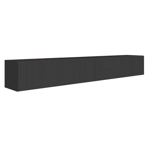 Selsey TV-Lowboard Hängend 200 cm Mattes Schwarz 4 Geräumige Fächer Elegante Geprägte Front Laminierter Korpus MDF Front Robust ABS Kanten Für Fernsehzubehör