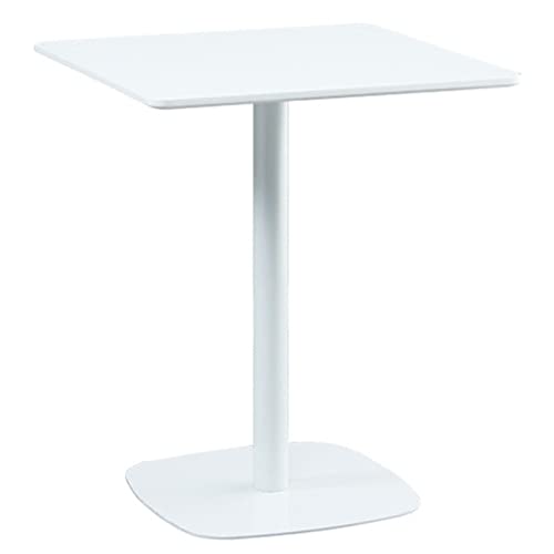 Table de pub carrée avec pieds en fer poudré blanc et plateau imperméable