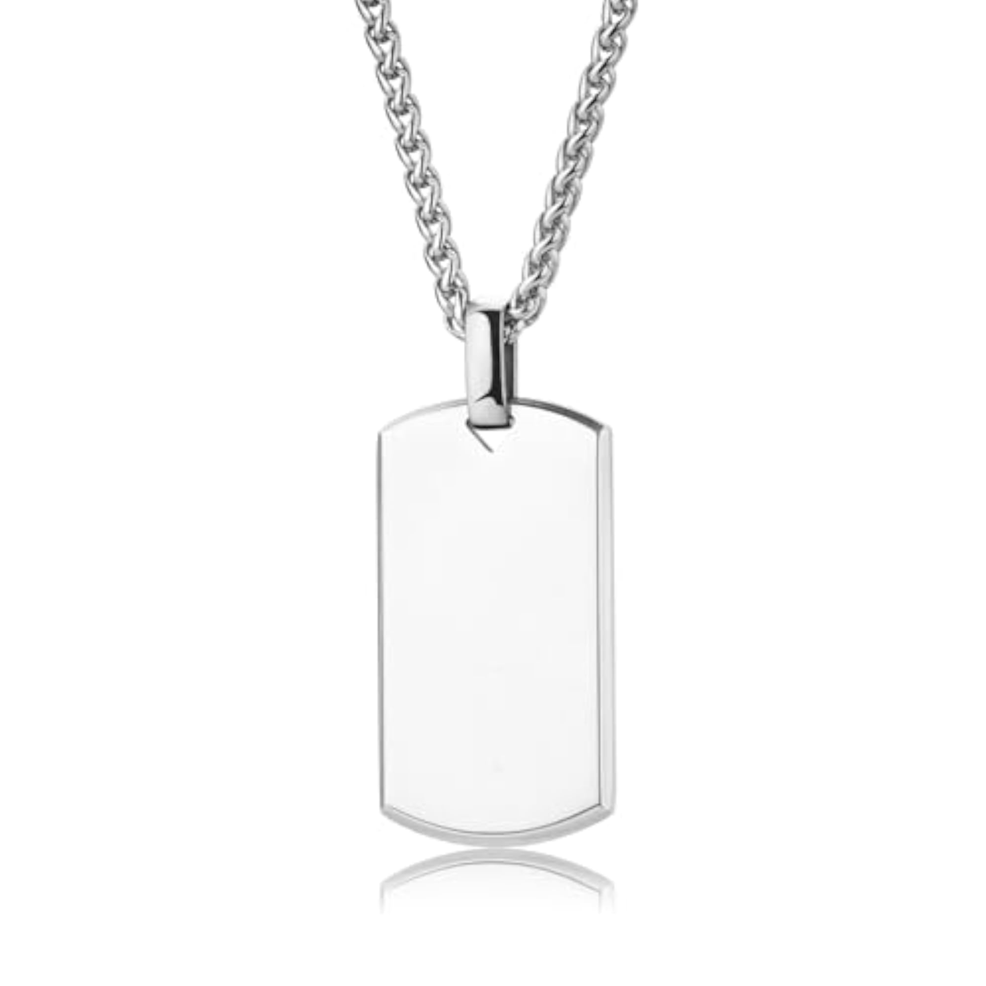 Men's Anti-Tarnish Silver Dog Tag Pendant Necklace