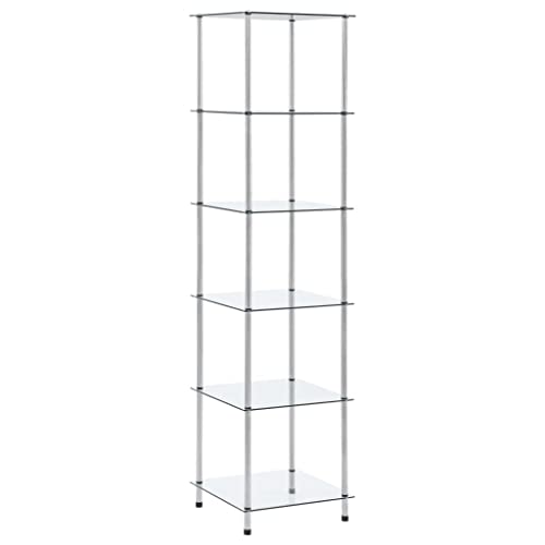 Mokuyary Estantería con 6 estantes, transparente, 40 x 40 x 160 cm, vidrio templado, para cargas pesadas, sótanos, almacenes, talleres, para salón, dormitorio, cocina