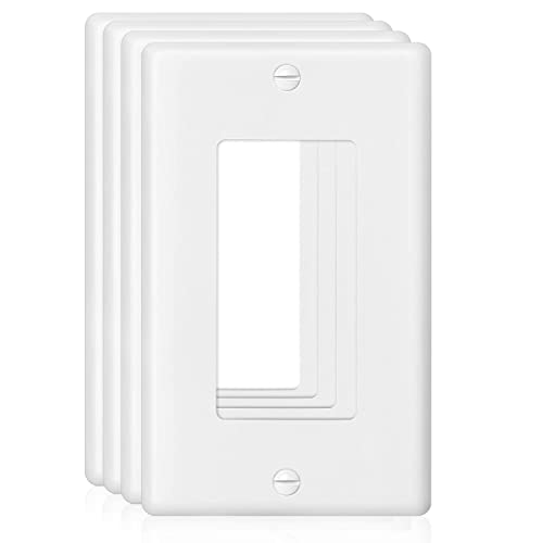 Decorator Wall Plate 1-Gang Light Switch Plate Outlet Cover,Unbreakable Polycarbonate Thermoplastic, White (4-Pack, Single Decorator-White) #TOP4