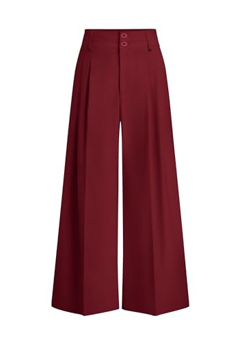 PRETTYGARDEN High-Waisted Pleated Palazzo Pants (Wine Red)