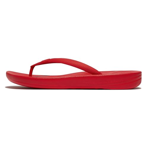 Image of FitFlop Womens iQushion Rubber Flip-Flops with Contoured Footbed for Walking, Lightweight Ergonomic Flip Flop Sandals with Arch Support and Foot Impact Pillows