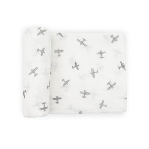 Image of Little Unicorn Muslin Swaddle Blanket for Newborns & Infants | Soft & Breathable Fabric | Baby Blanket for Swaddling, Nursing, Shower Gifts (Pewter Planes)
