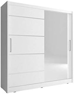CHECO HOME AND GARDEN 2-DAY PREMIUM SHIPPING AVAILABLE WHITE 180 cm WIDE SLIDING 2 DOORS WARDROBE MAJA ALU WITH MIRROR
