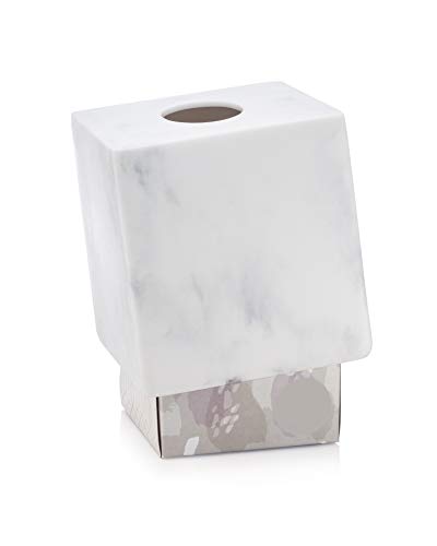 Essentra Home White Marble Square Tissue Box Cover - Blanc Collection #TOP1