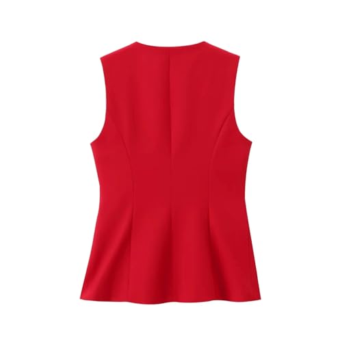 Women's Red Vest Sets Fashion Chic Sleeveless Double Breasted Vest Top and Wide Leg Pants Suits2