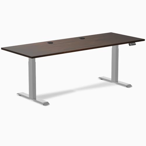 Image of Desky Dual Rubberwood Sit Stand Desk Dark Walnut 48 inch Gray