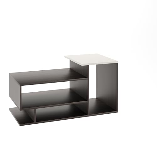 Image of FURNEASER Hanoi Modern Engineered Wood Coffee Table with Door & Storage Shelves | Center Table for Living Room & Sofa Area | Multi Level Open Rack Design | DIY Furniture (AFR-WH)