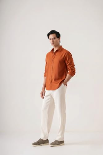 Image of CRYSTAL SKY Men Airy Linen Cotton Shirt Regular Fit Full Sleeves Solid Formal Shirt Stylish Daily Casual Office Wear
