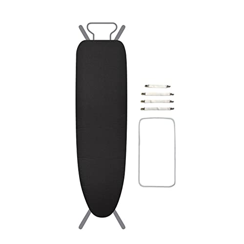 Treer Baumwollbezug Bügelbrettbezug für Dampfbügeleisen mit 4 Clips Bügeltischbezug Weich Komfort Polster Bezug für Bügeltischbezug mit Kordelzug (147x48cm,Schwarz)