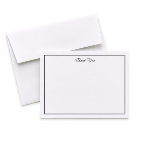 Image of 10 Thank You Note Cards & 10 White Envelopes, FLAT Thank You Stationery Set | For Men and Women, Blank Thank You Notes for Wedding, Baby Shower, Graduation, Classic Style