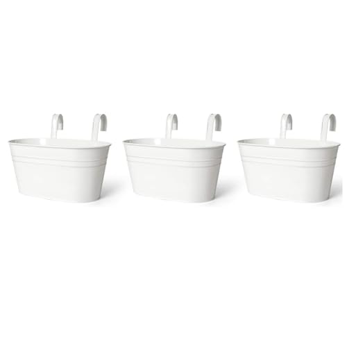 Giwnhvx Macetas de flores colgantes, macetas de pared de metal y para barandilla, balcón, jardín, decoración del hogar (blanco) 3 piezas