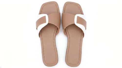 Image of Women's Square Toe Buckle Strap Flat Slides