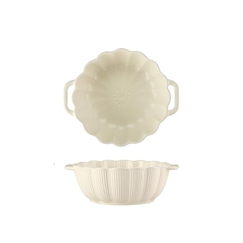 MoRfiL Casseruola in ceramica con manico 1000ml, lasagne ovale color crema, zuppiera di zucca, microonde e forno a prova di,Bianca