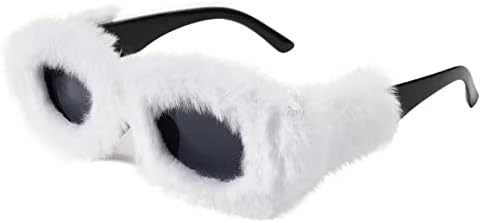 FEISEDY Women Plush Fuzzy Small Rectangle Sunglasses Punk Soft Velvet Shades Ladies Handmade Party Cosplay Eyewear B4093 FEISEDY Women Plush Fuzzy Small Rectangle Sunglasses Punk Soft Velvet Shades Ladies Handmade Party Cosplay Eyewear B4093