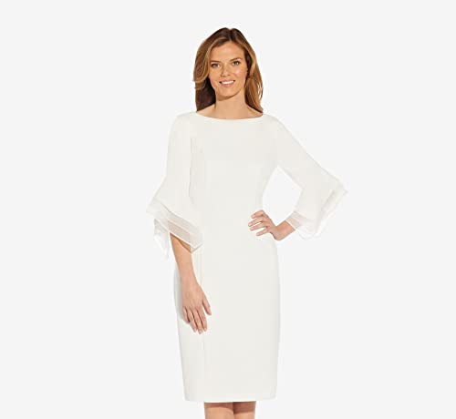 Image of Adrianna Papell Stretch Knit Crepe Sheath Dress with Tiered Organza Bell Sleeve