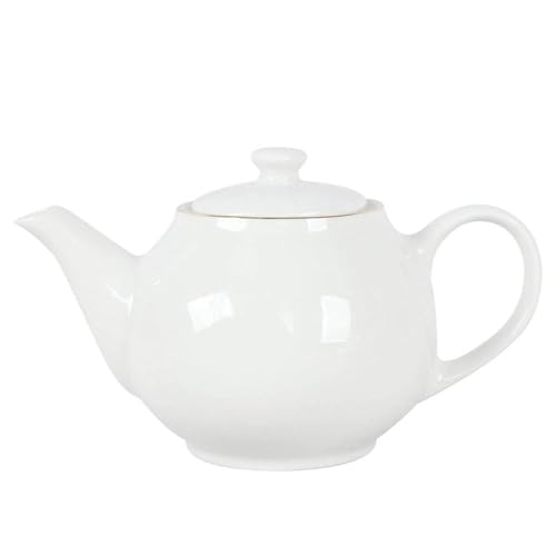 ROCKING GIFTS Tetera de Porcelana Blanca Detalle en Dorado, Capacidad 900ML, para Té e Infusiones, 13 cm