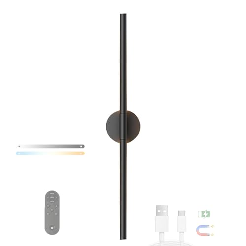 Lámpara de Pared Batería Recargable Aplique Interior de Diseño Negro Redondo con Imán 360°