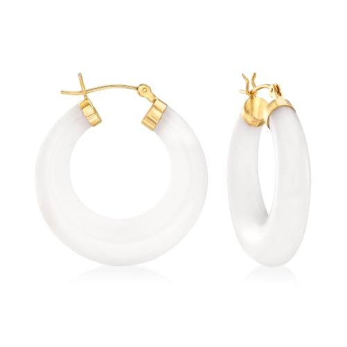 Image of Ross-Simons Round Gemstone Hoop Earrings in 14kt Gold 1 1 /8 inches