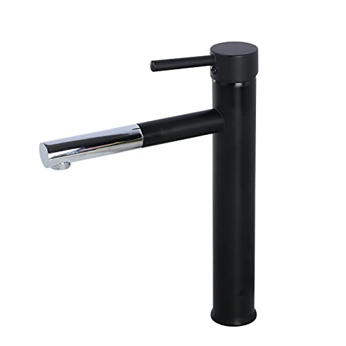 OWOHYG Grifo de lavabo de baño moderno de una sola manija, grifo mezclador de latón alto, grifo de lavabo de un solo agujero, grifo de baño de agua caliente y fría con aireador de manguera de entrada
