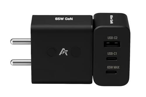 APFEN 65W Gan Charger 3-In-1 Multiport(2 USB Type-C & 1 USB Type-A)Adapter Compatible With CMF Phone/Nothing Phone 1/2/2A/2A Plus/3/3A,Samsung S/Z/A/F/M(All Series),iPhone,Macbook,Other Type C Devices