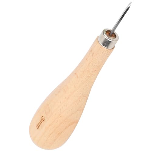 Punteruolo in Pelle con Rombo in Acciaio, Acciaio Pregiato, Piatto, Manico in Olmo, Design Ergonomico, Punzonatura in Pelle con Bordo Affilato (3 mm)