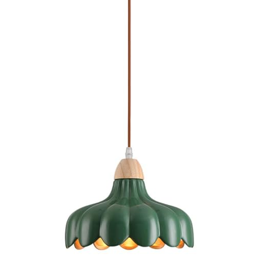 Plaque de plafond en bois massif et luminaire suspendu vert aux finitions nobles