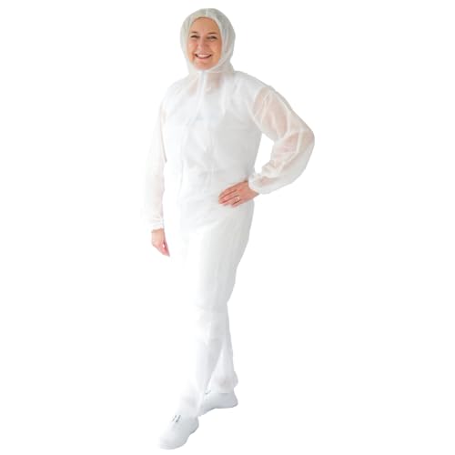 ARNOMED Mono de trabajo hombre, mono trabajo mujer desechable blanco de PP, 1x mono trabajo hombre de cuerpo entero talla XXXL (160x188cm), mono pintor desechable con capucha, mono mecanico sin látex