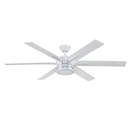 Honeywell Ceiling Fans Kaliza Modern 56 Inch Ceiling Fan with Light, Remote Control Fan, LED Indoor Fan with 6 Blades, Gray Wash and White Blade Finish Options, White (51477-01)