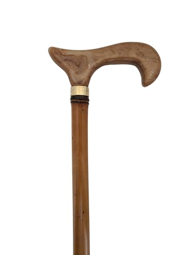 Stock-Fachmann® Bastón de bambú con mango acrílico Derby, diseño de caramelo, banda dorada y cápsula de goma, color natural, longitud a elegir, soporta hasta 100 kg, peso tara: 400 g aprox