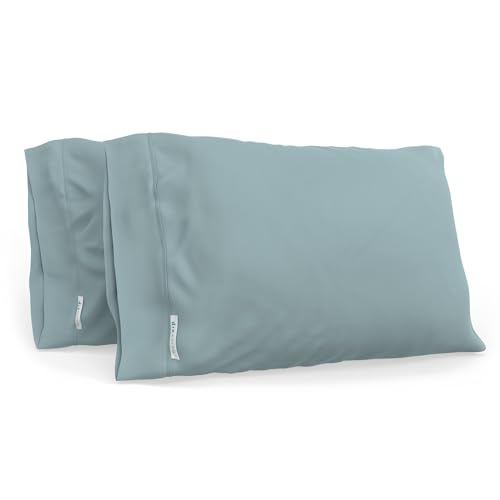 Image of QuickZip Sateen Pillowcase Standard /Queen Size (20 inch X 32 inch), Set of 2, 100% Cotton Pillow Covers with Envelope Closure, Dusty Blue
