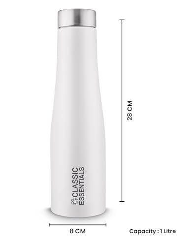 Image of CLASSIC ESSENTIALS Stainless Steel PURO Water Bottle 100% Leak Proof | Office Bottle | Gym Bottle | Hiking & Treking Bottle | Steel Water Bottle 1000 ml Bottle, White - (Set of 4)