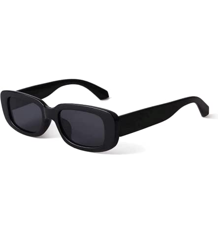 Image of Retro Rectangle Sunglasses for Women & Men | UV400 Protection | Trendy Thick Frame Fashion Eyewear | Lightweight Casual Shades | Black & White Combo Pack