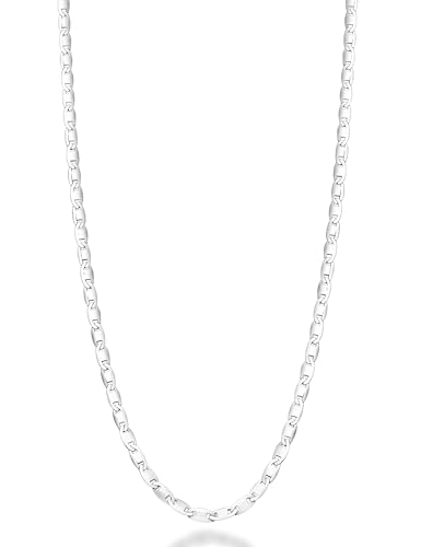 Miabella Italian 925 Sterling Silver Flat Valentino Mirror Link Chain Necklace for Women/Made in Italy