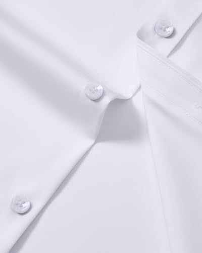 ROUWELL Mens White Dress Shirt Long Sleeve Non Iron Wrinkle Free Stretch Business Office Wedding Button Down Shirts L - Image 3