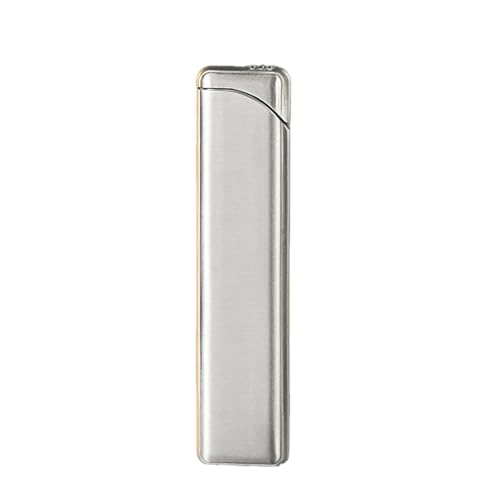 Encendedor de Gas portátil de Metal con Barra Larga, Resistente al Viento, Llama roja Azabache, Recargable de butano, Llama Ajustable, for Hombres (butano no Incluido).(Silver)