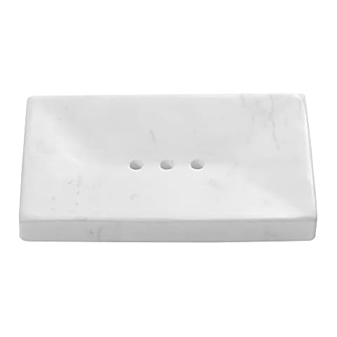 StonePlus Natural Smooth Real Marble Soap Dish/Facial Sponge Holder/Bathroom Makeup Sponge Tray with Draining Hole (Volakas White) Cover