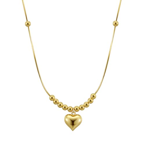 Image of Love Heart Pendant Necklace for Women 14K Gold Chain White Chunky Jewelry Mom Christmas Birthday Gifts