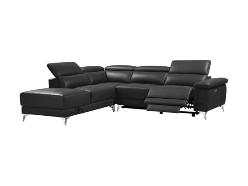 Vente-unique Canapé d'angle Relax électrique en Cuir PASCALINE - Anthracite - Angle Gauche