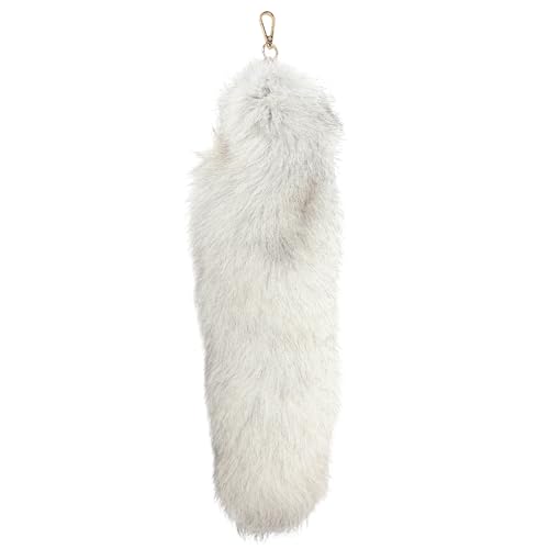 Marsrut Deer Tail Keychain - Real, Soft Fur Key Ring - Gift for Deer Fox Wolf Cosplay, Fairy Costumes, Coat & Hat Accessories (1PCS, 40cm, White)
